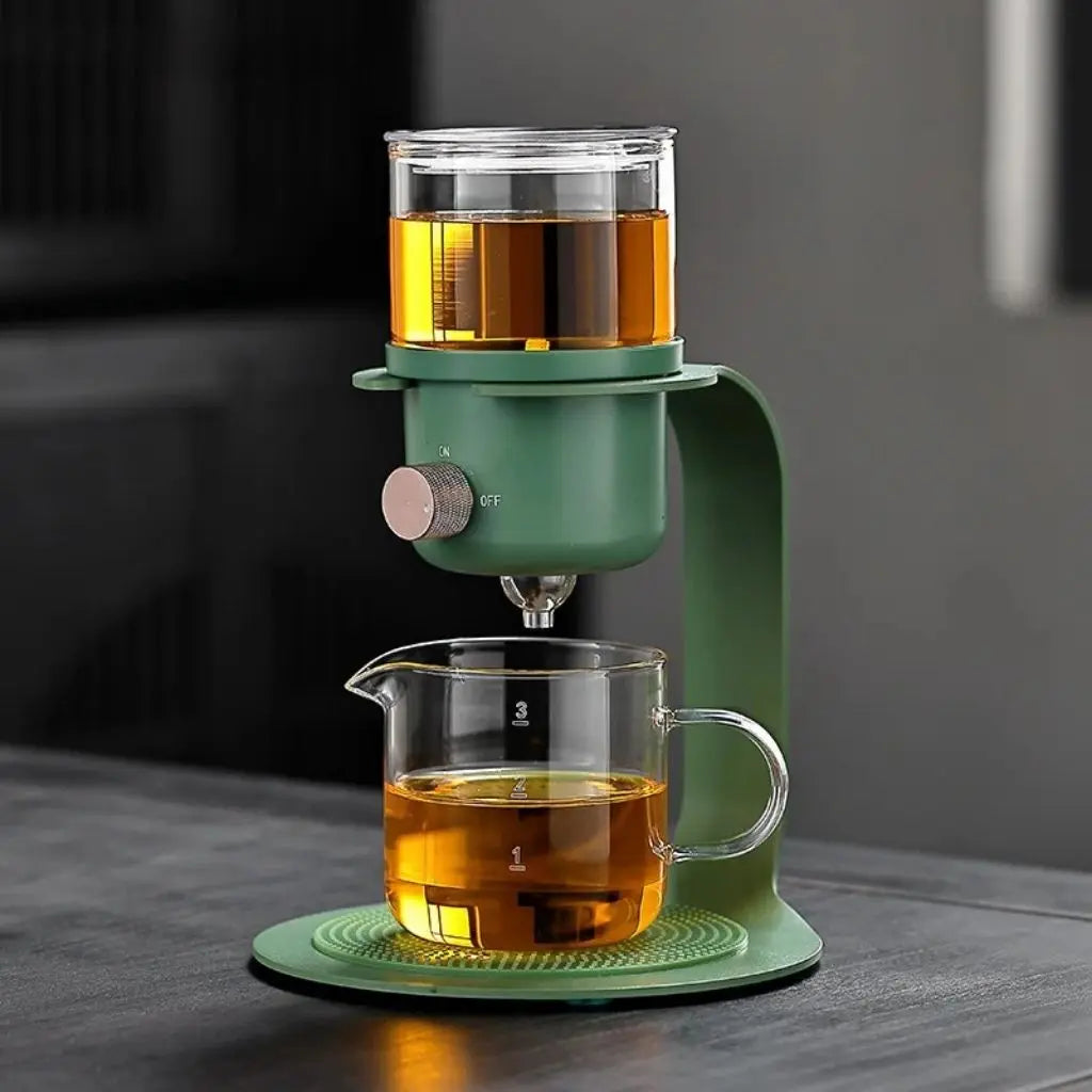 glass tea brewer with flow control valve - premium semi-automatic tea maker for loose leaf brewing