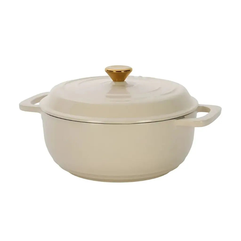 Cast iron dutch oven lid with enamel coating designed for tight fit and even heat distribution
