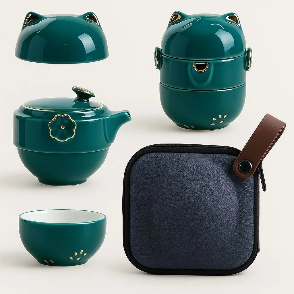 Compact ceramic travel tea set perfect for gongfu tea brewing sessions and portable tea ceremonies