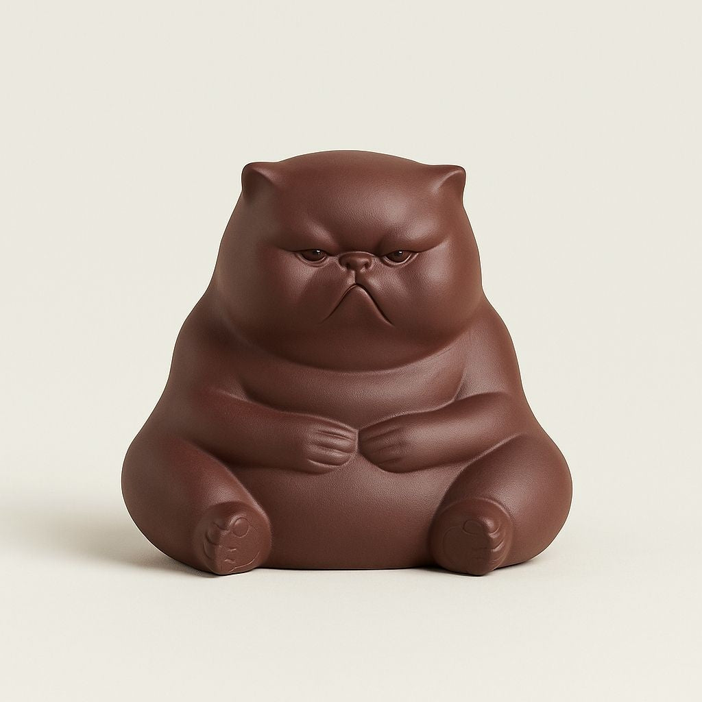 Raw ore purple clay tea pet cat ornament displaying authentic texture and expressive features