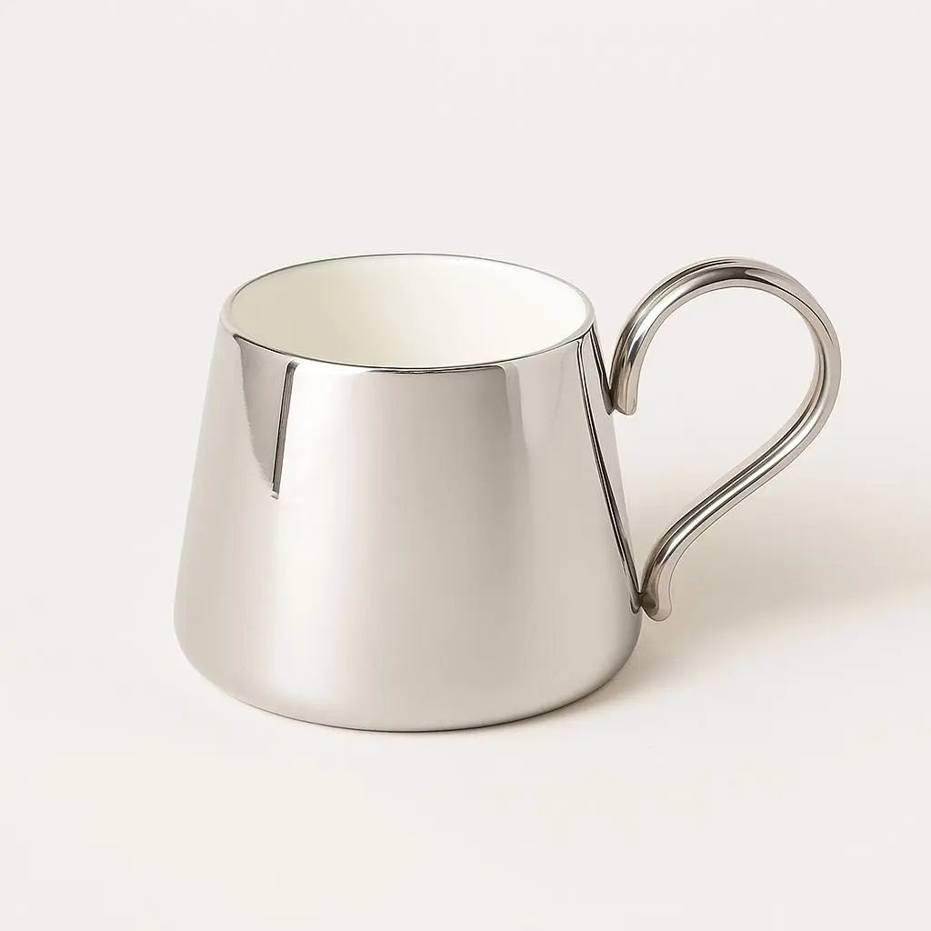 Modern ceramic coffee cup with electroplated reflective finish and ergonomic handle for tea and coffee
