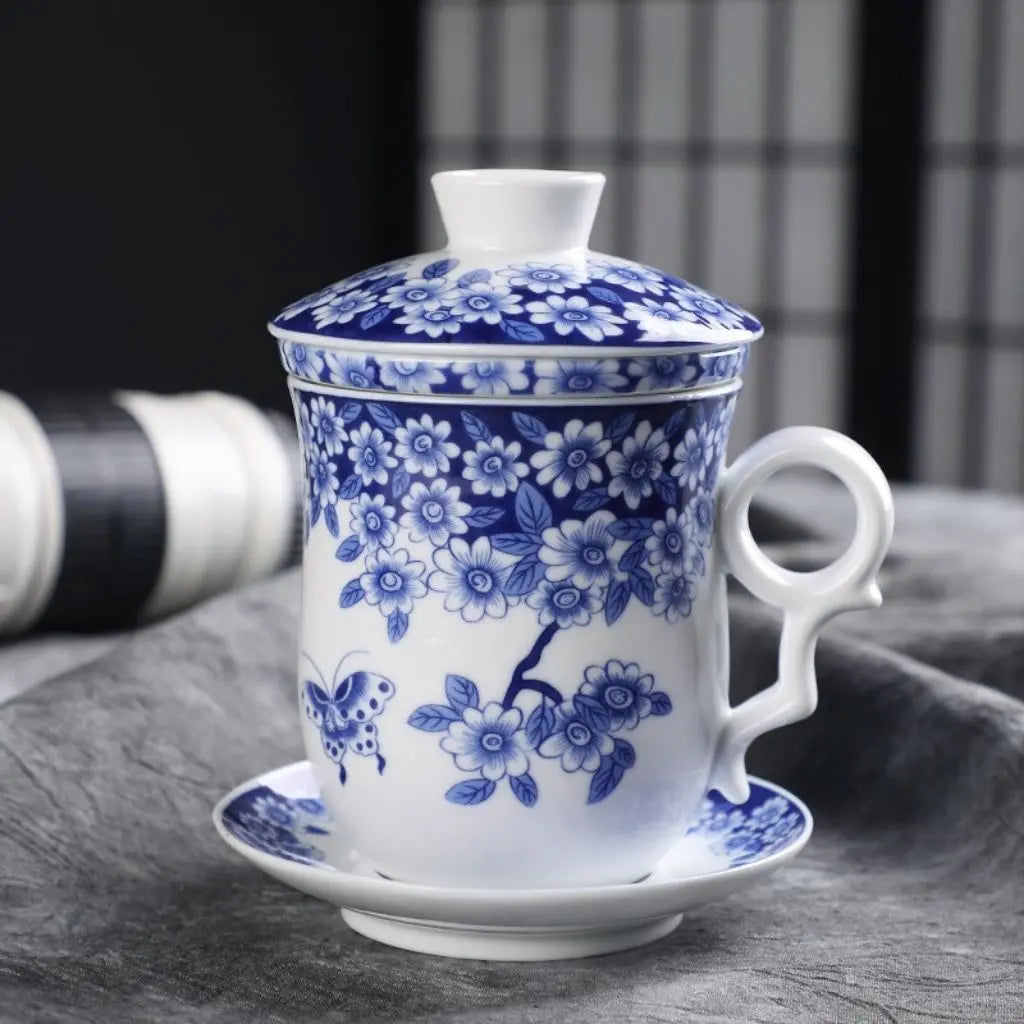 Traditional ceramic coffee mug with mountain design, handcrafted for daily office and home brewing