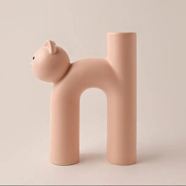 Clem Marble Cat Shaped Ceramic Flower Vase Inovessa