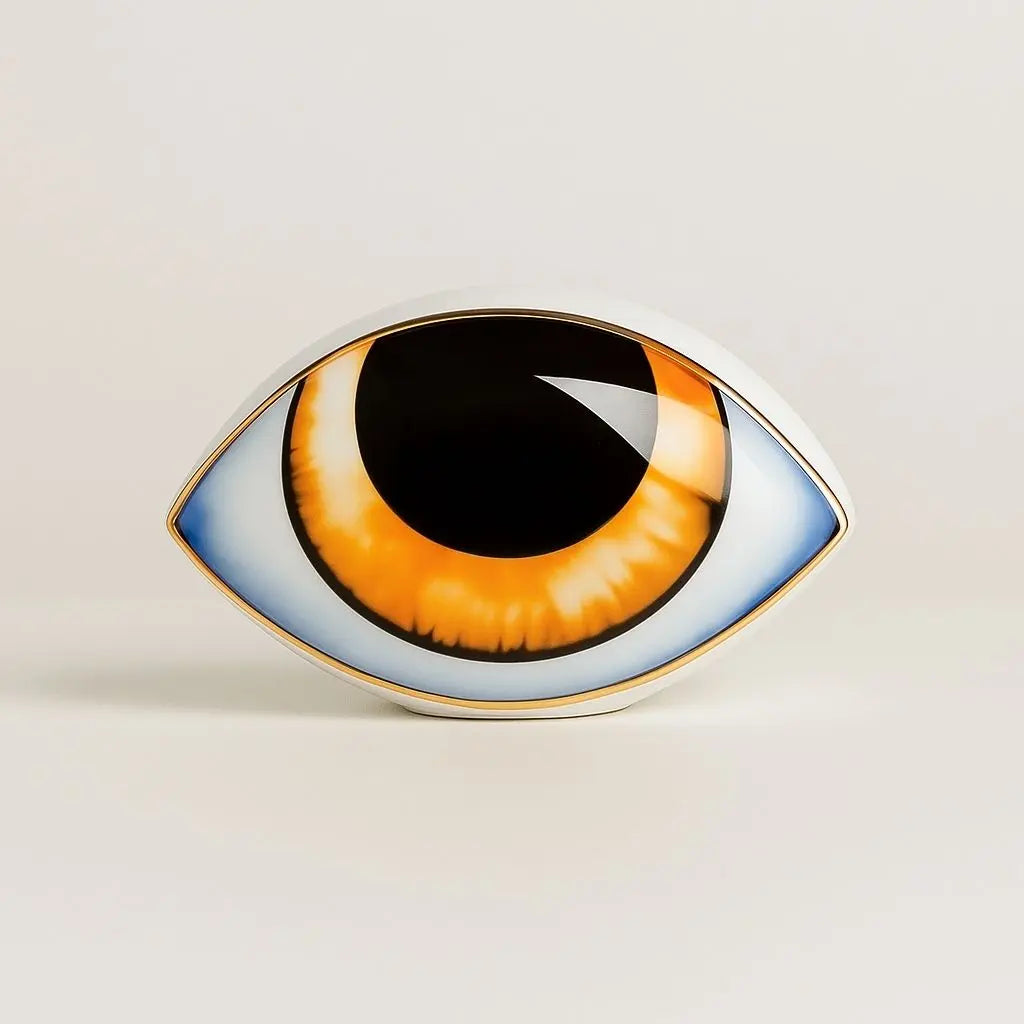 Modern ceramic eye sculpture with glossy finish - artistic home decor ornament for contemporary spaces