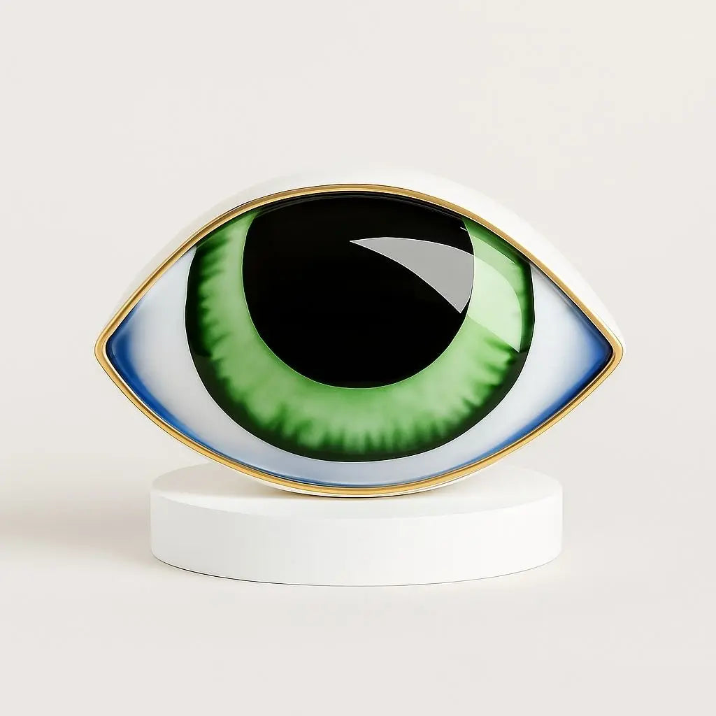 Surreal ceramic eye ornament with artistic depth - perfect sculptural accent for shelf styling