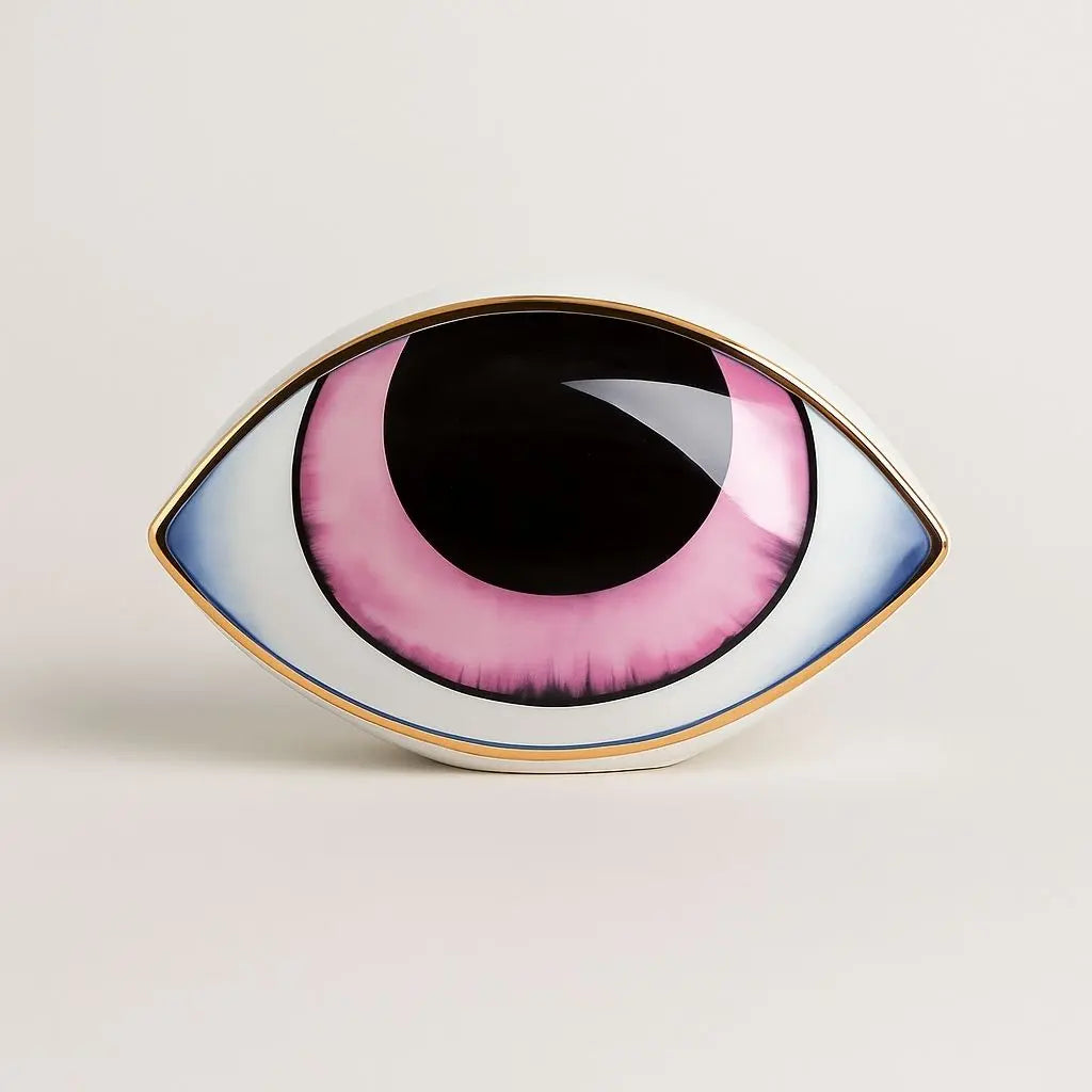 Hand-painted ceramic eye decor with vivid iris detail - unique sculptural art for modern interiors