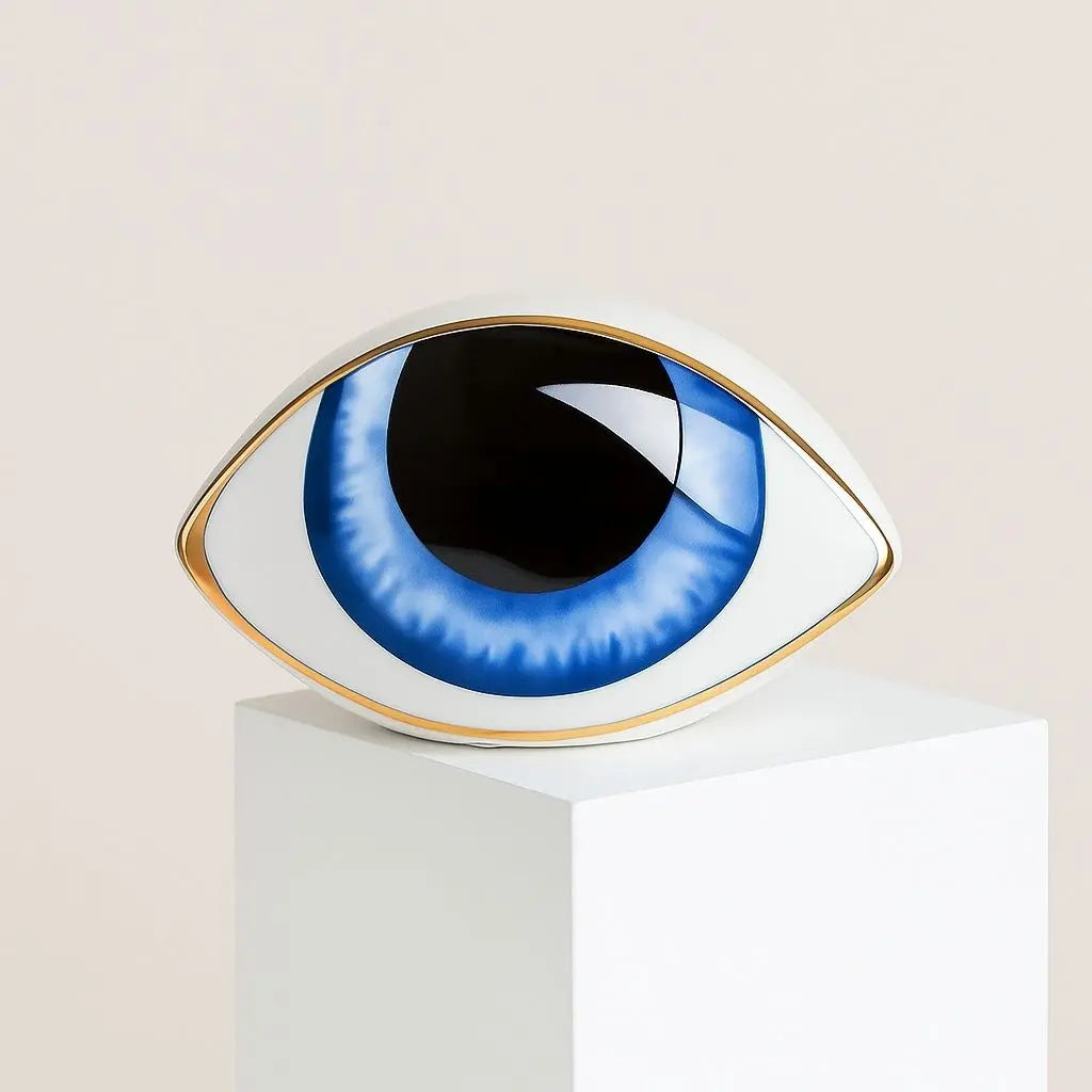 Contemporary ceramic art piece featuring eye design bold decorative sculpture for home styling
