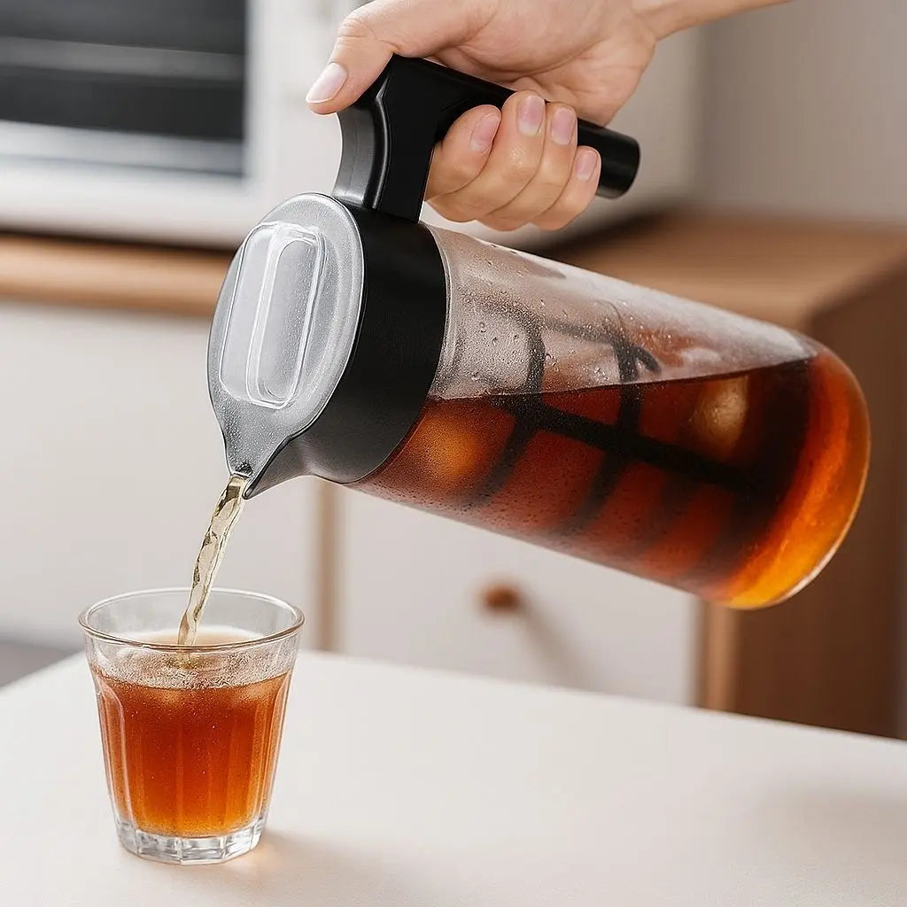 Elegant glass cold brew coffee pitcher with durable construction for perfect home brewing