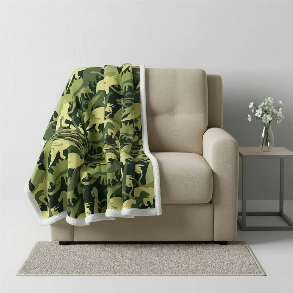 Fluffy cotton throw blanket with colorful dinosaur motifs designed for kids comfort and play