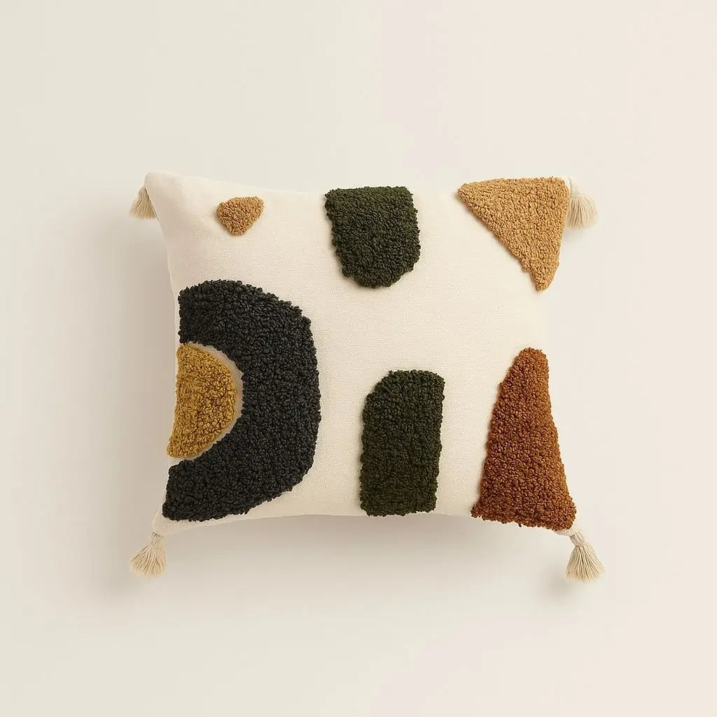 Tufted cotton square pillowcase with abstract textured pattern, dark grey 18x18 inch sofa cushion cover