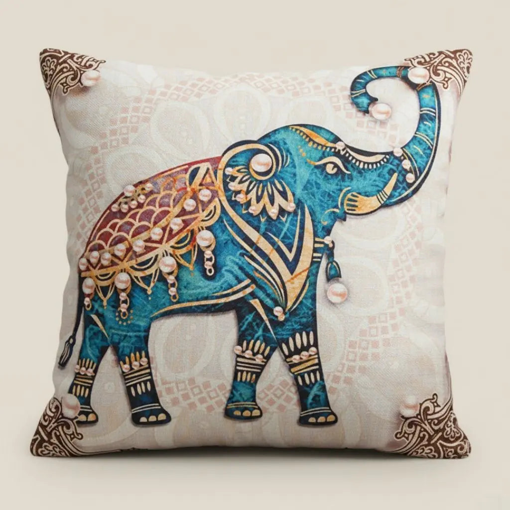 Linen elephant pattern throw pillow decorative cover traditional design soft home furnishing