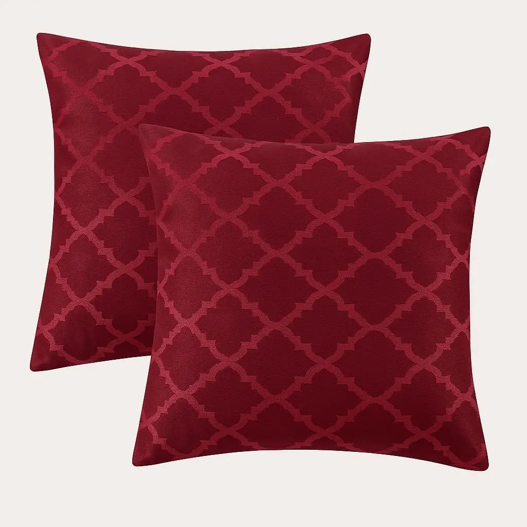 Geometric polyester pillow covers in coordinated set featuring modern pattern for sofa and bed styling