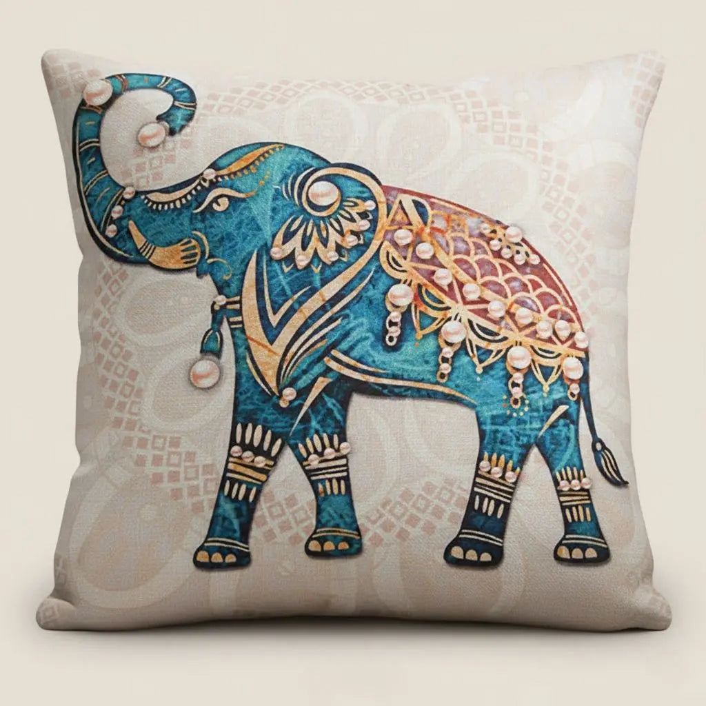 Elephant cushion cover durable linen decorative textile intricate artistic living room décor