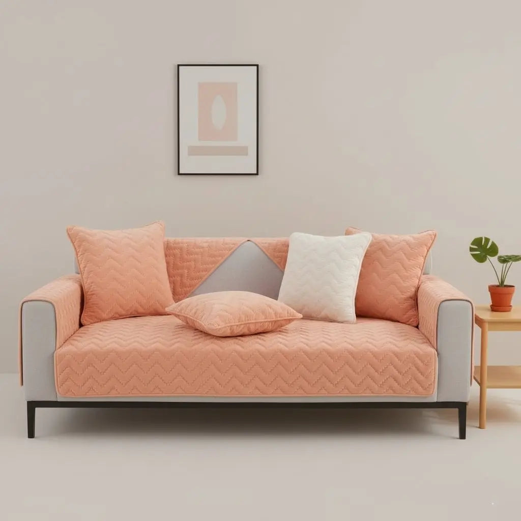 Quilted crystal velvet sofa cover with textured surface for furniture protection and home decor