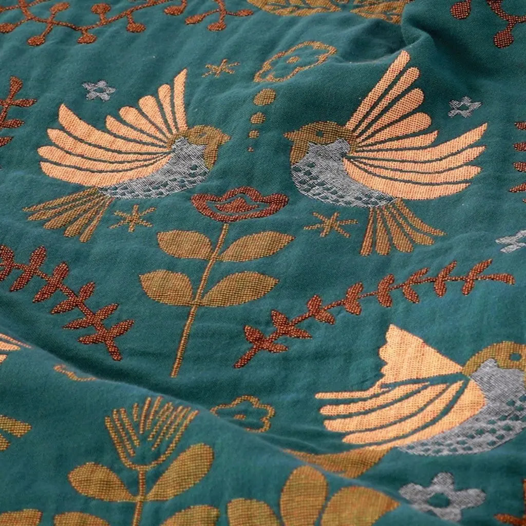 Soft weave cotton bird print throw for decorative interior design covering