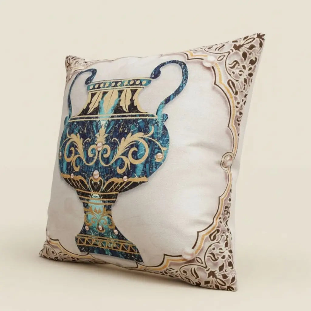 Linen elephant pillow cover with traditional ornamental design 45cm square decorative cushion