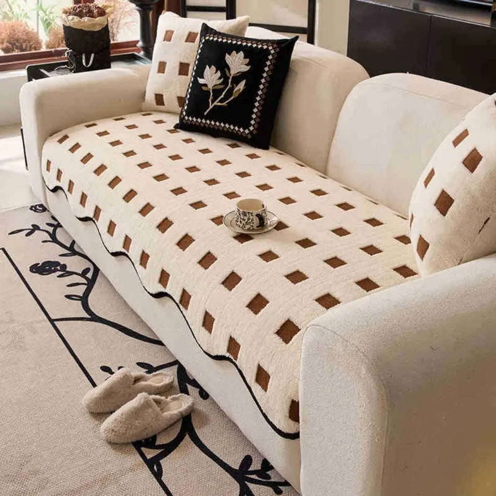 Geometric pattern detail on modern sofa cover designed for contemporary home interior styling