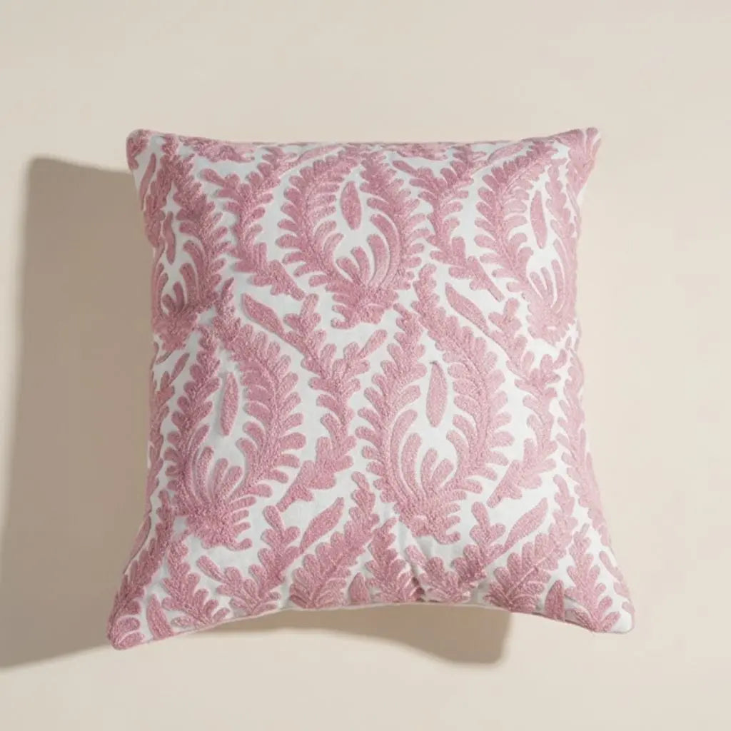 Spiral embroidered cotton throw pillow cover with geometric textile design