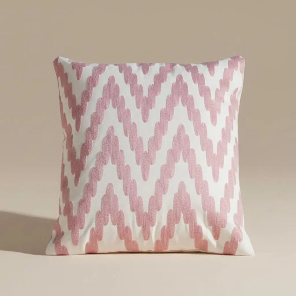 Decorative cotton pillow cover with intricate geometric spiral embroidery