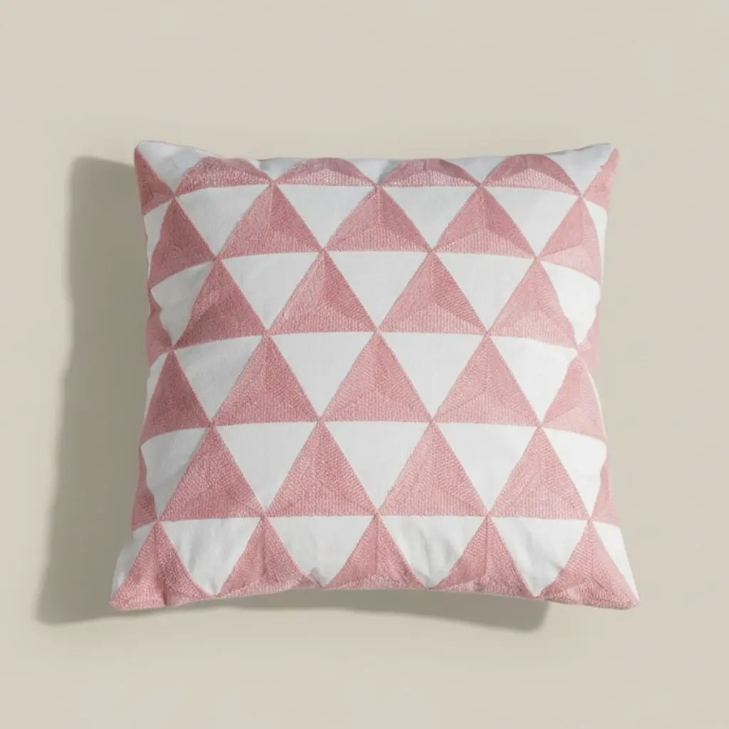 Cotton embroidered pillow cover showcasing geometric spiral pattern design