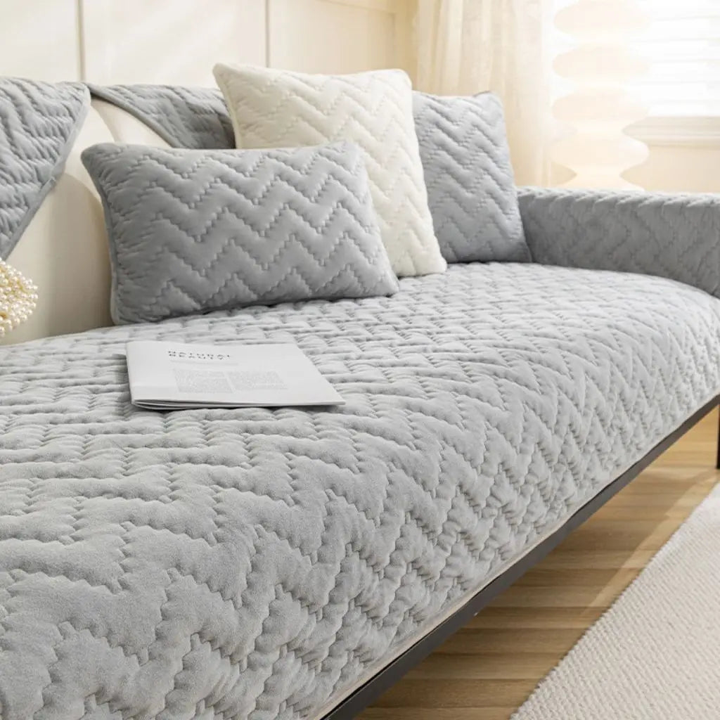 Quilted crystal velvet sofa covering designed for comprehensive furniture care and protection