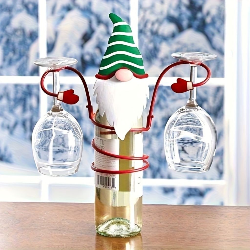 Snowman wine glass decoration with black hat and orange carrot nose
