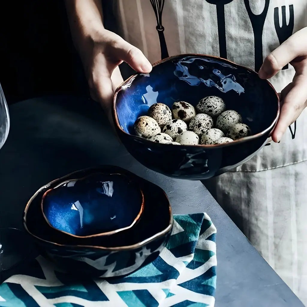 Ceramic bowl with creative irregular form, handmade pottery perfect for artistic food presentation