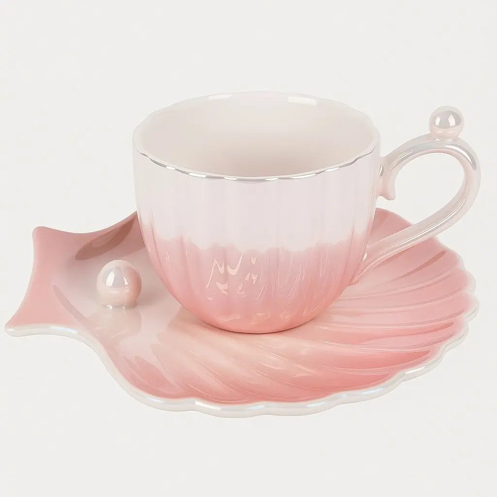 Iridescent pearl bone china cups showcasing elegant craftsmanship for luxury tea and coffee service