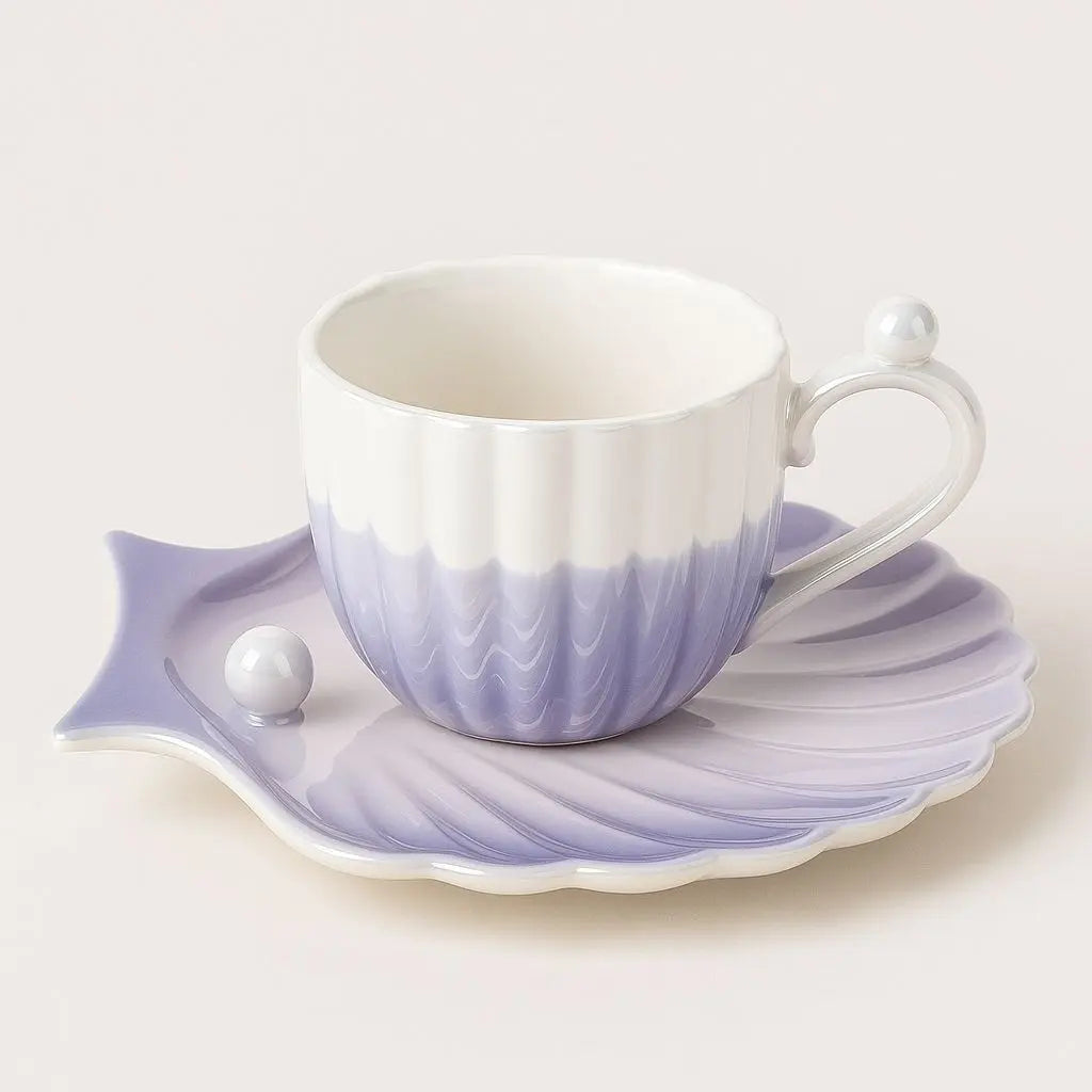 Fine bone china tea cups with iridescent pearl finish, luxury teaware set for elegant tea service