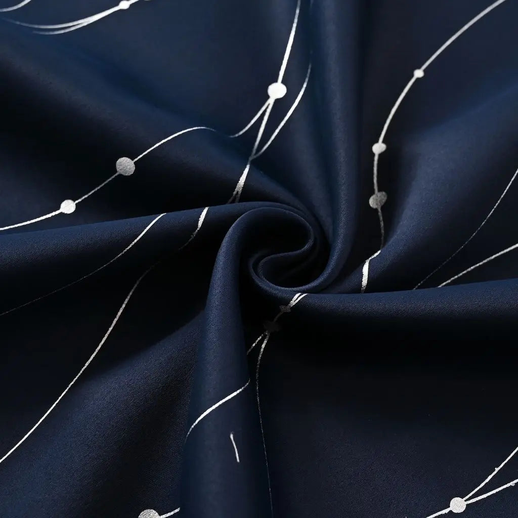 Navy blue curtains soft fabric with white thread patterns