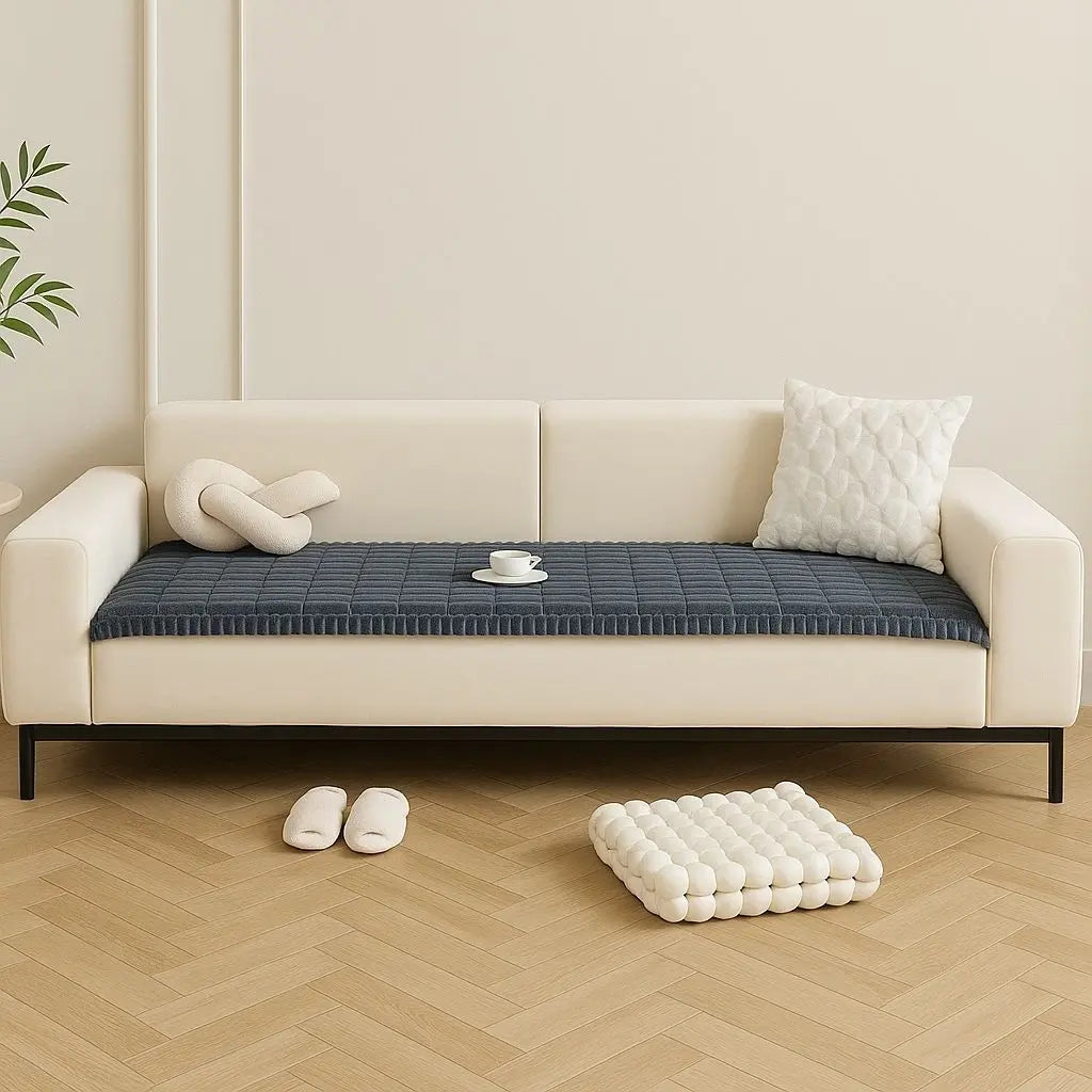 Quilted fleece cushion cover showing thick durable construction for winter sofa protection