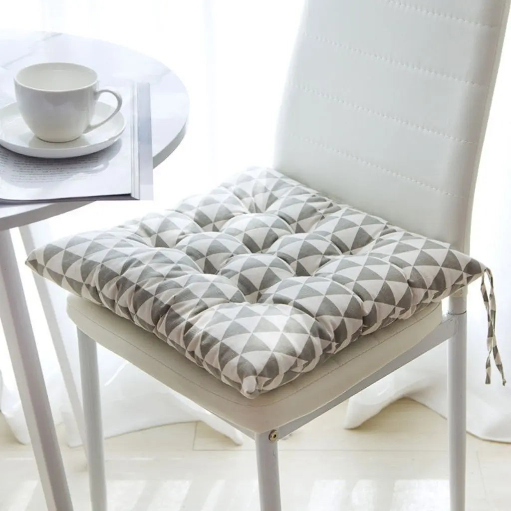 Reversible cotton linen chair cushion showing dual-sided design for extended durability