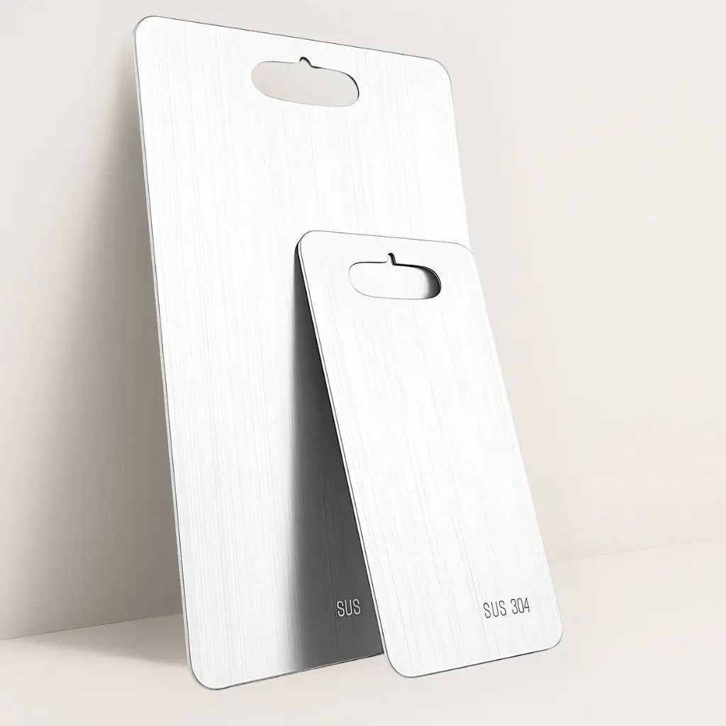 Professional 304 grade metal cutting board featuring scratch-resistant antibacterial surface for kitchens