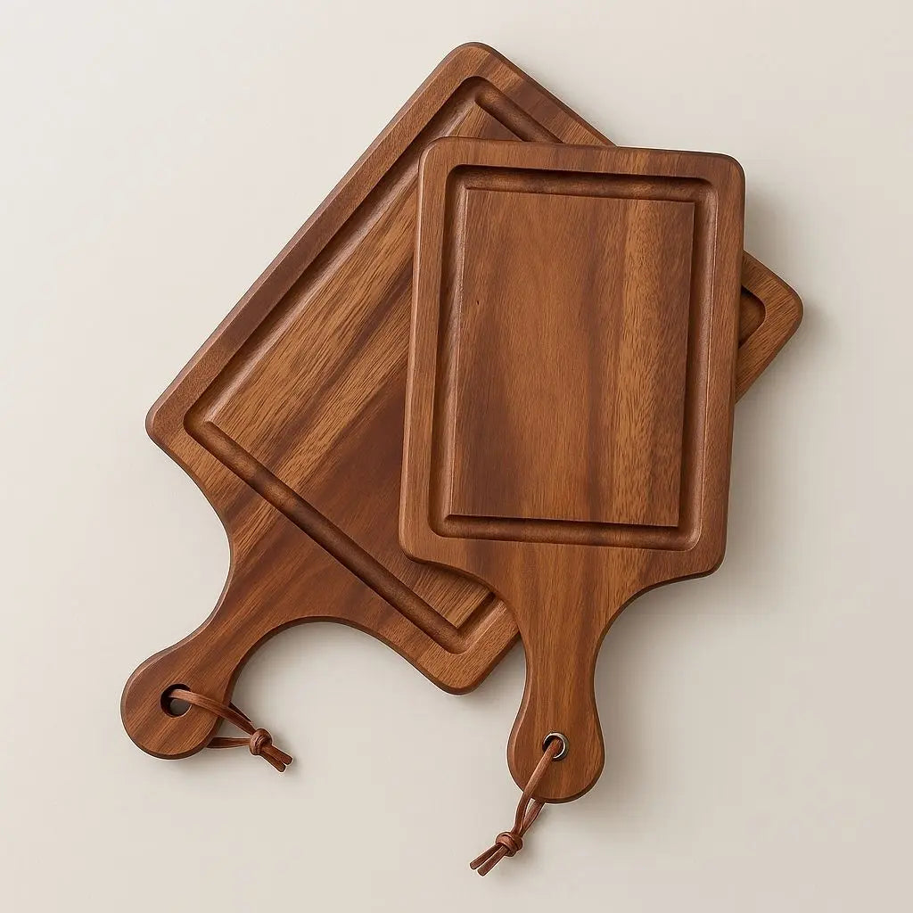 Natural wood cutting board with hanging loop perfect for daily food preparation and storage