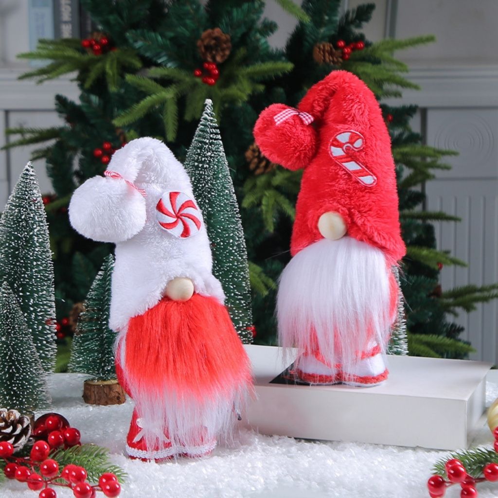 Polyester gnome decoration featuring faceless design and layered fabric textures