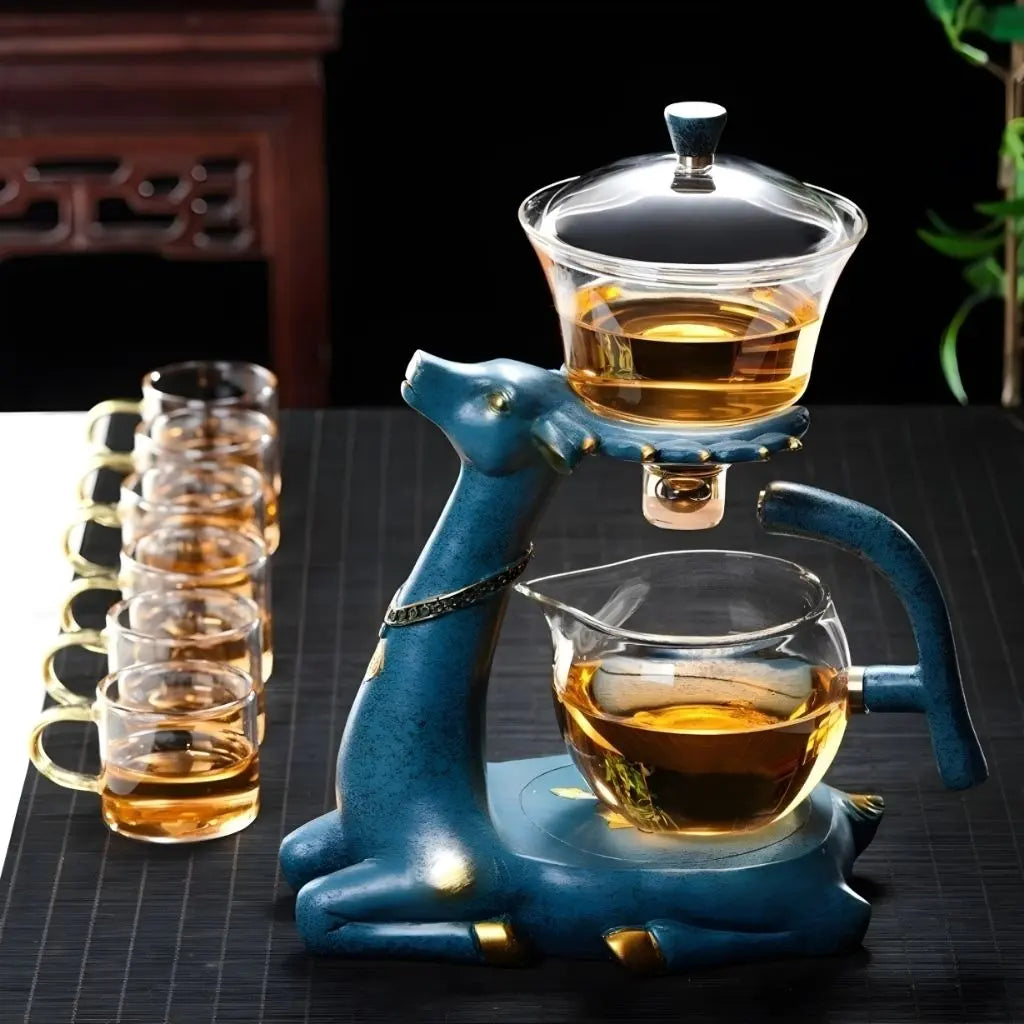 Artistic glass teapot with deer base design borosilicate heat resistant tea brewing infuser