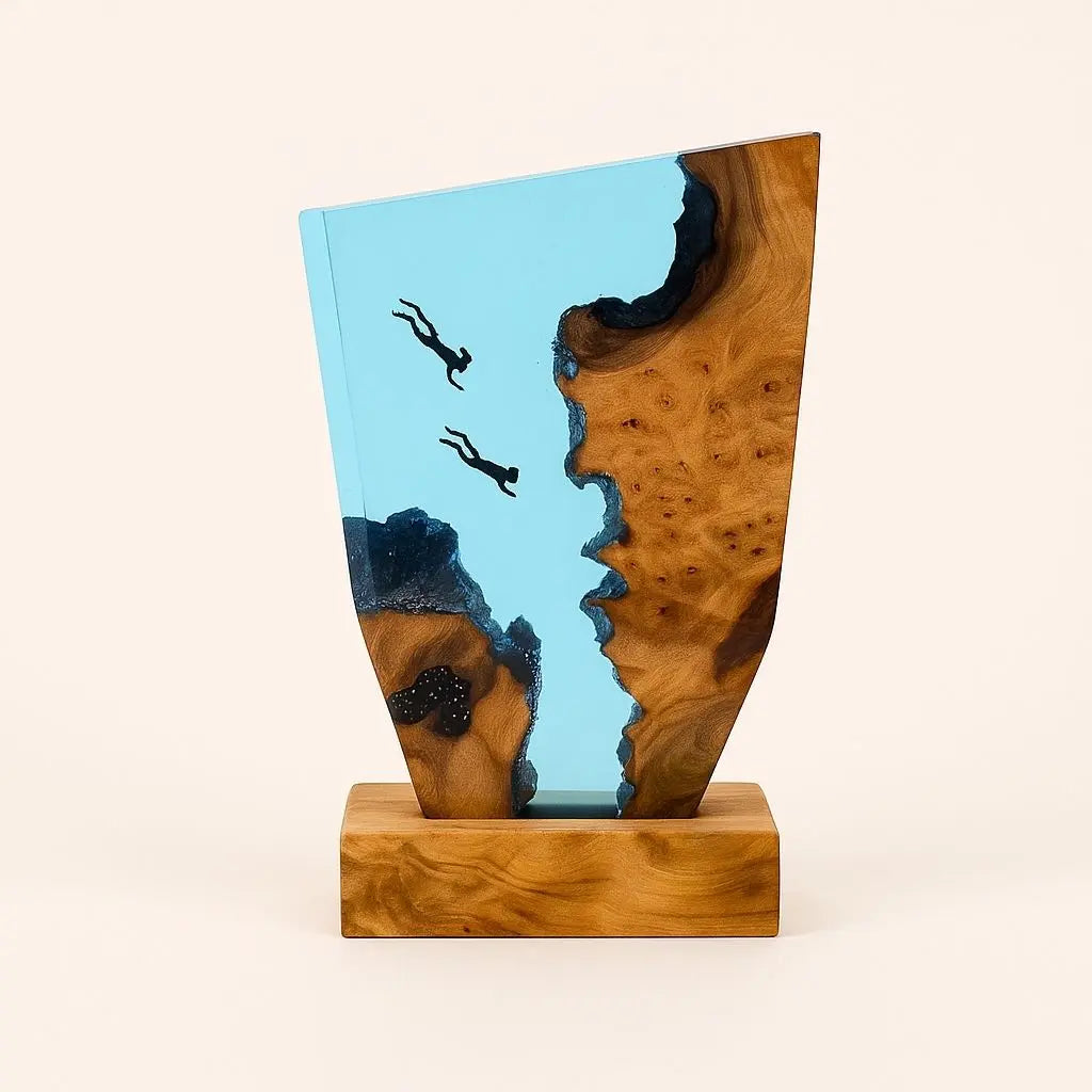 3D wood night light with underwater diver scene handcrafted ocean decor ambient lamp