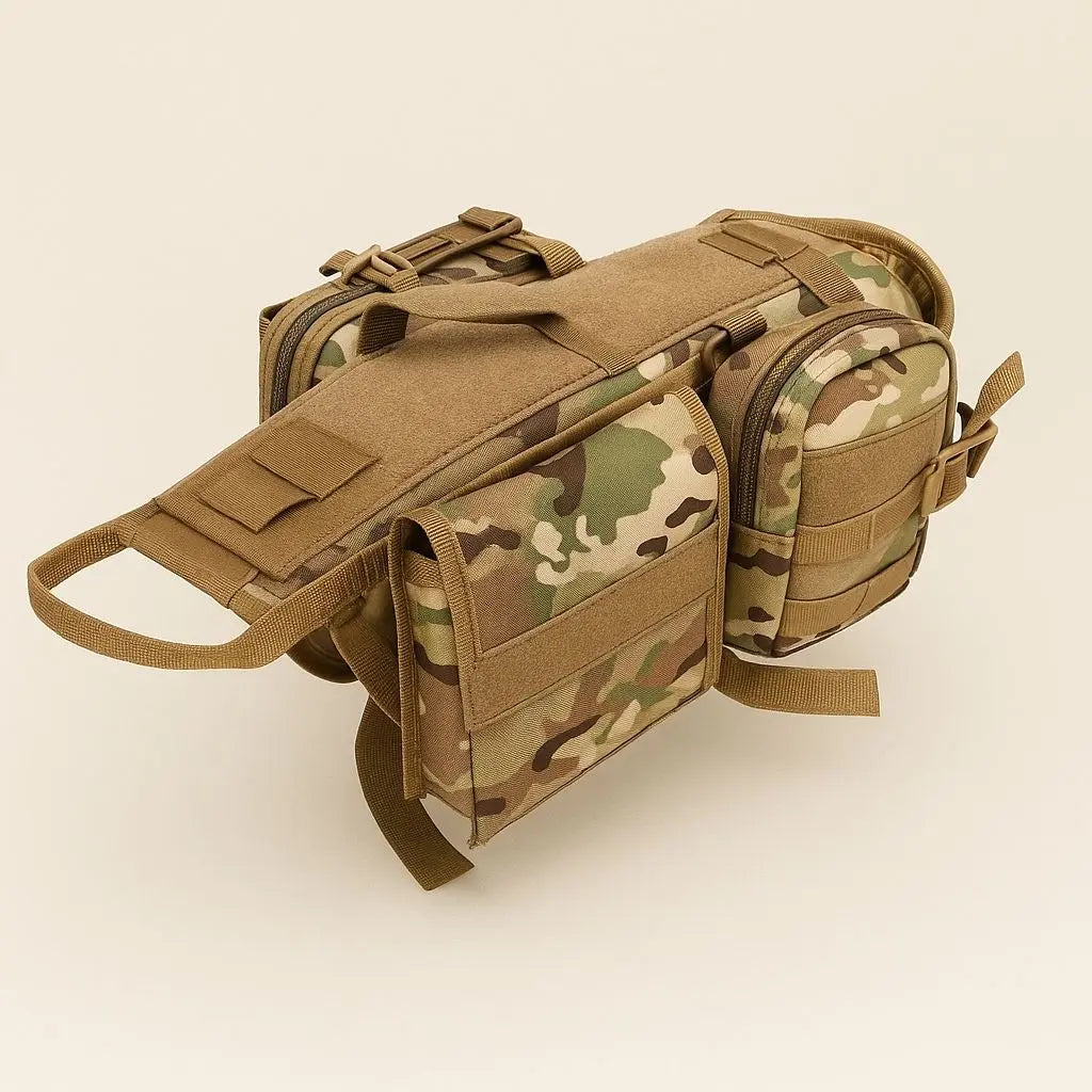 Durable tactical training harness for dogs with multiple attachment points and weather-resistant nylon