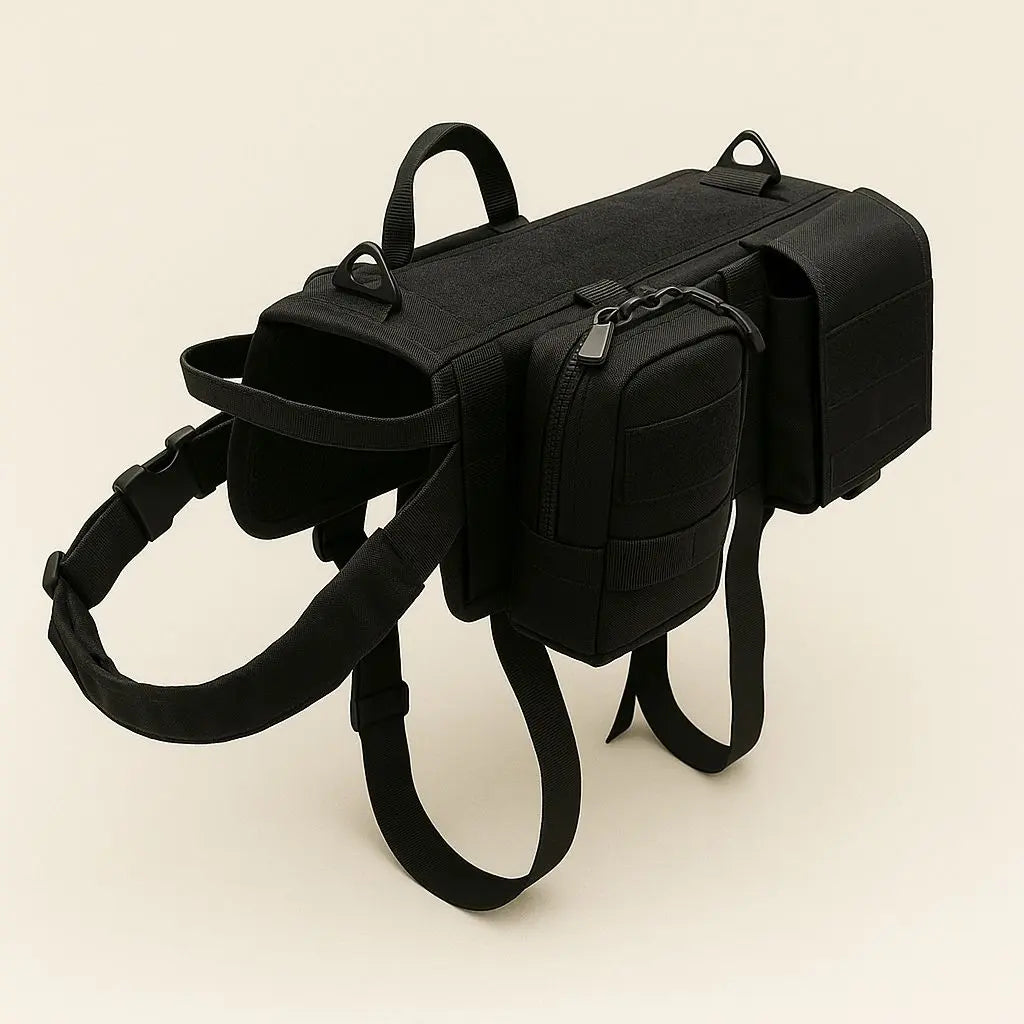 Military-grade tactical dog vest with MOLLE webbing and reinforced stitching for working K9 units