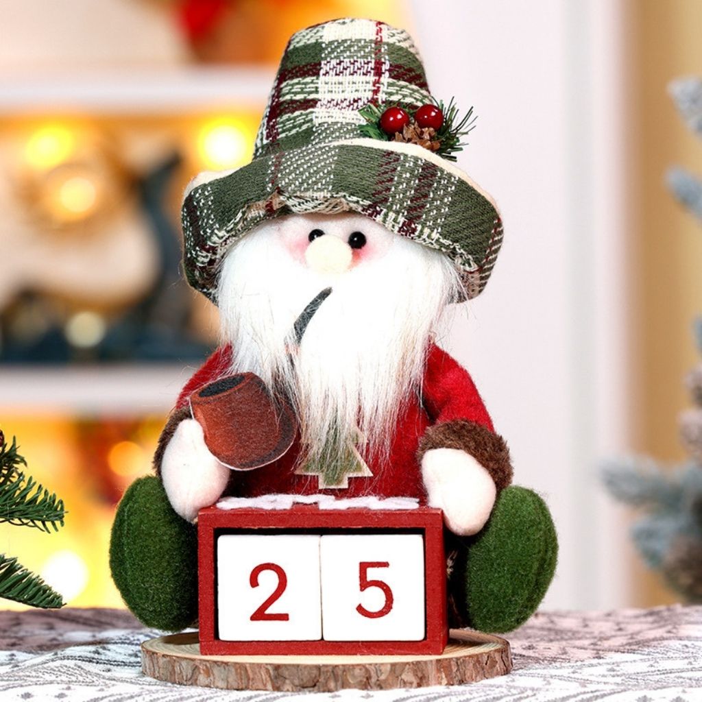 Cloth body countdown figure with wooden calendar blocks displaying December dates