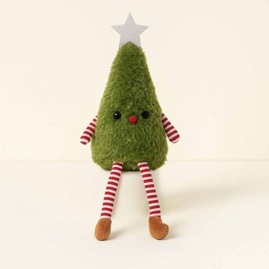 Festive tree doll with fluffy green body and fabric star topper