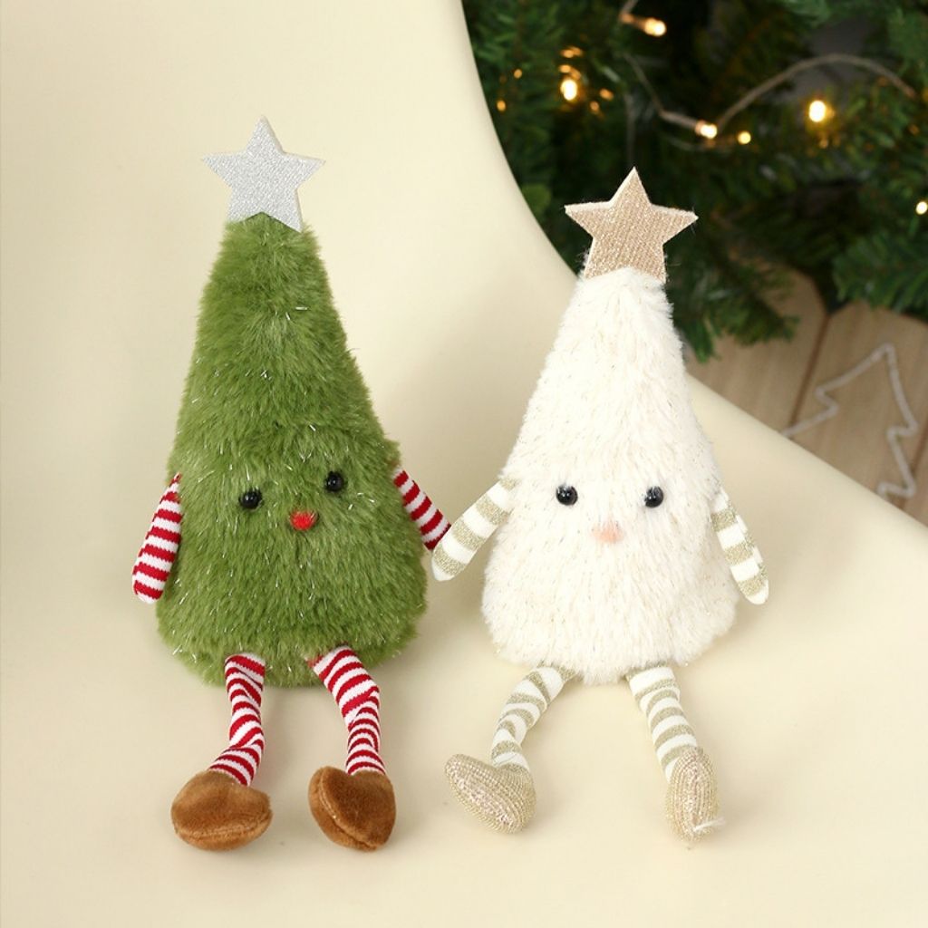 Christmas tree shaped doll with fabric star and decorative leg design