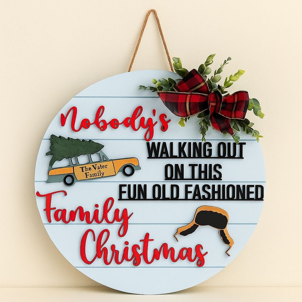 Holiday wooden door sign with festive design for custom front door display