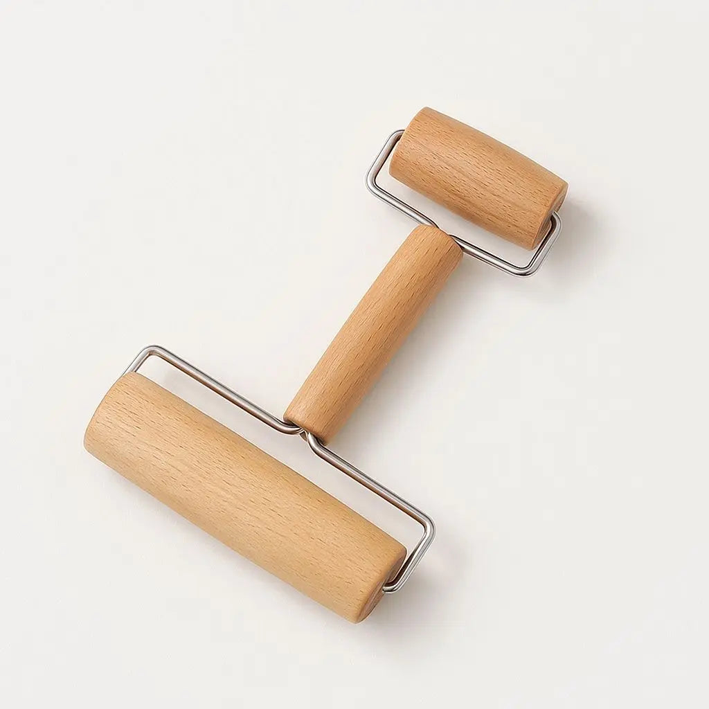 Beechwood dual head rolling pin for pizza dough and pancake preparation, wooden kitchen baking tool