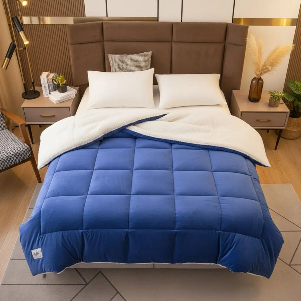 Plush velvet comforter with quilted detailing and insulating fiber fill