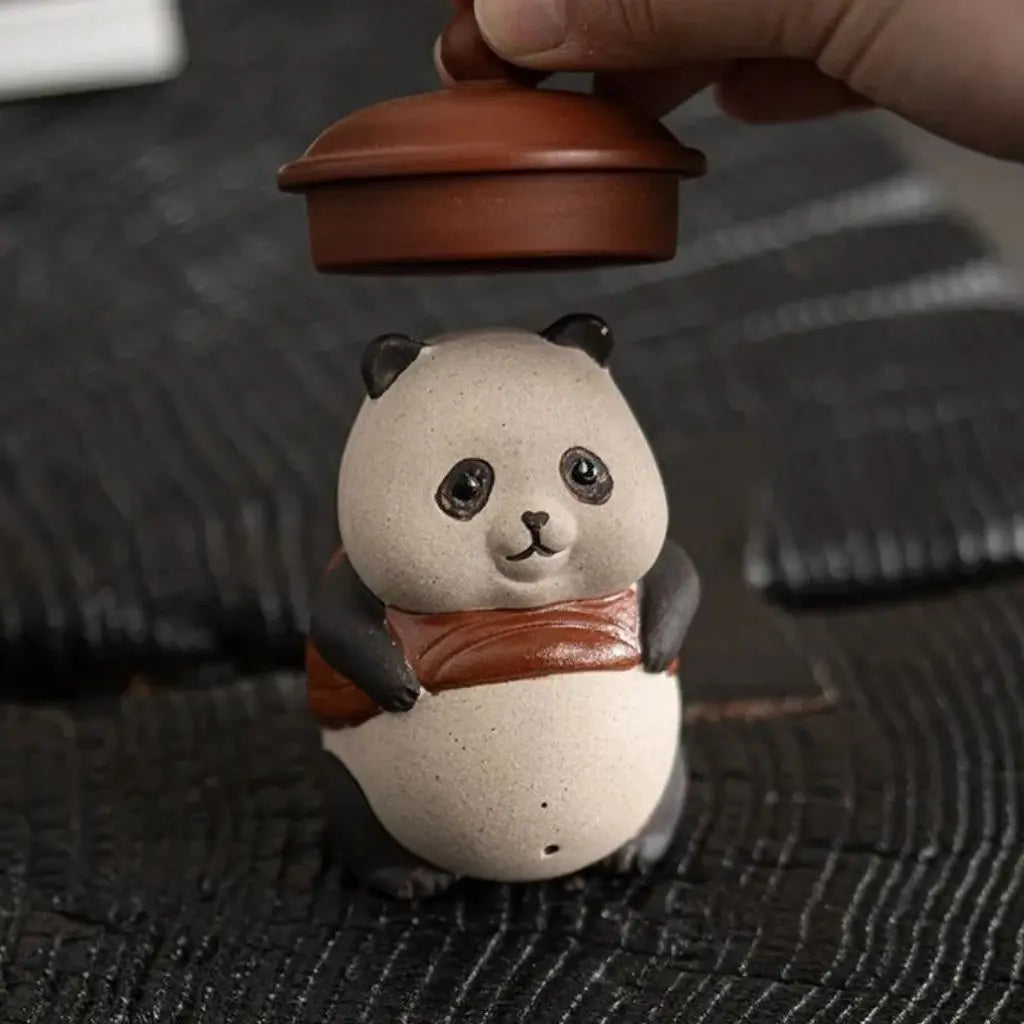 Tea pet panda ornament handmade purple clay for tea table decoration