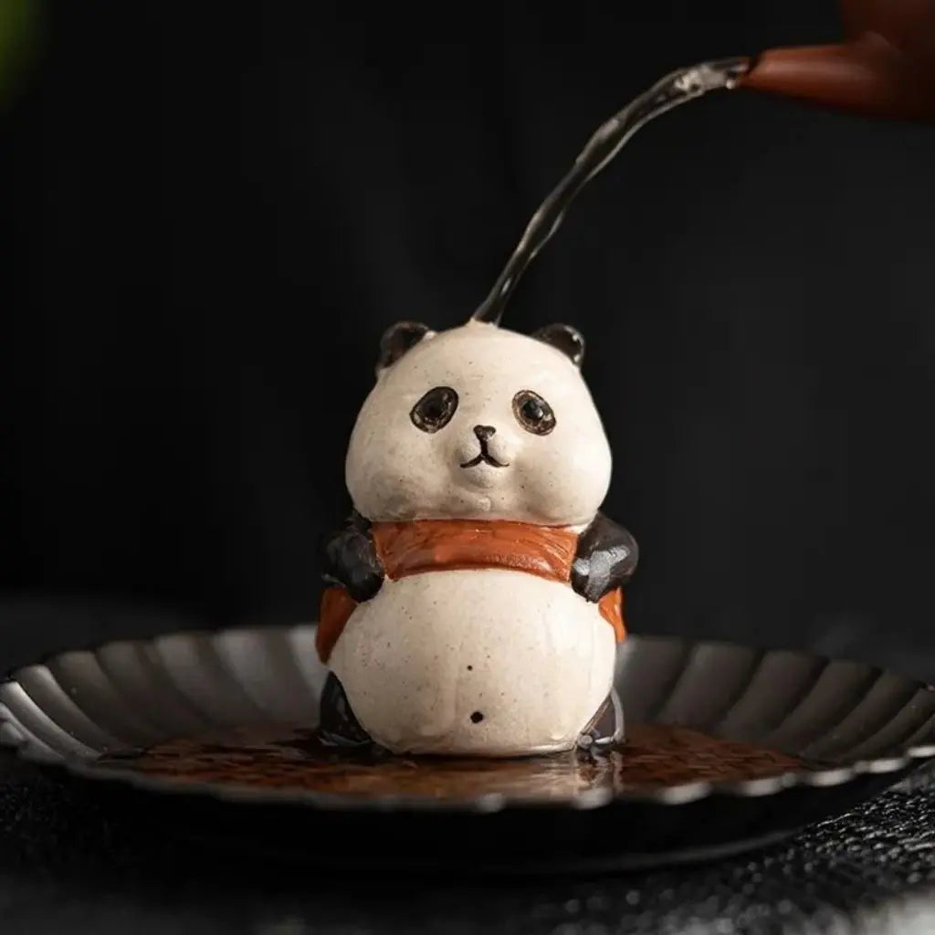 Cute panda tea ceremony accessory purple sand clay figurine brings luck and harmony to tea ritual