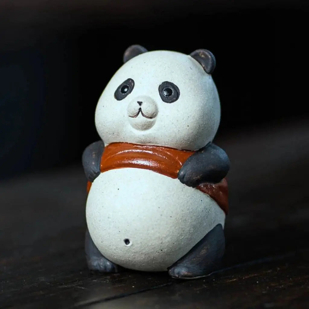 Authentic purple sand clay panda tea pet ornament compact size perfect for desk or tea tray