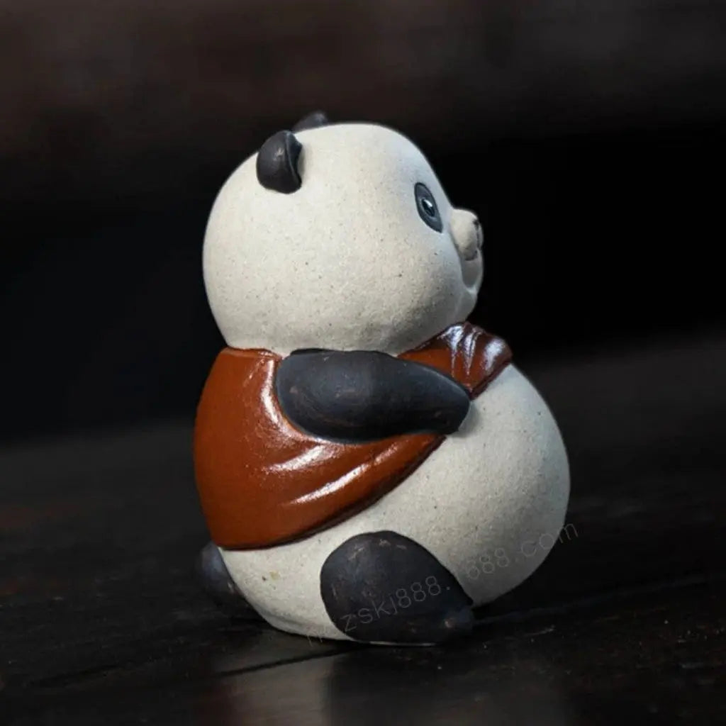 Handcrafted panda figurine tea pet purple clay develops beautiful sheen with regular tea use
