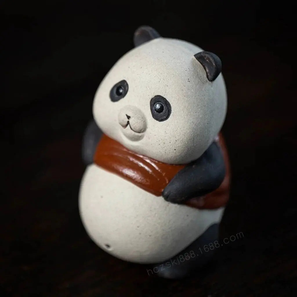 Traditional tea ceremony panda ornament purple sand clay symbolizes peace and good fortune